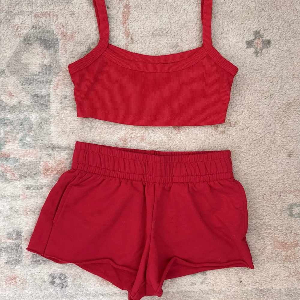 Red Crop Top and Shorts Set